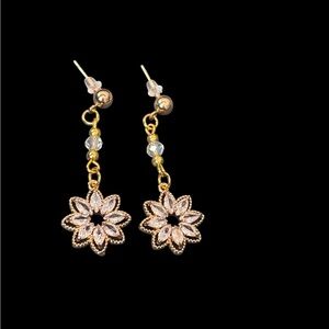 Gold and Silver Floral Drop Earrings